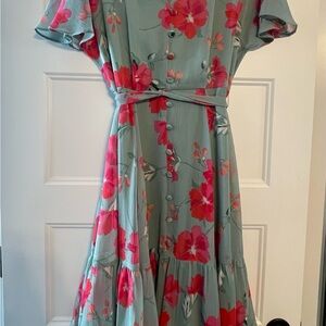 Floral Button-Down Dress with Belt